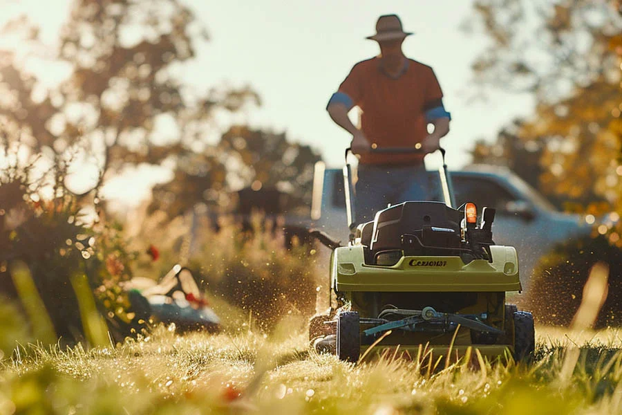 self-propelled electric lawn mower with battery and charger